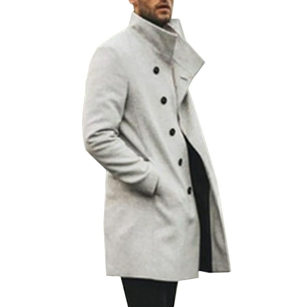 Mens Warm Coats Winter Trench Coat Outwear Overcoat Long Sleeve Button Up Jacket
